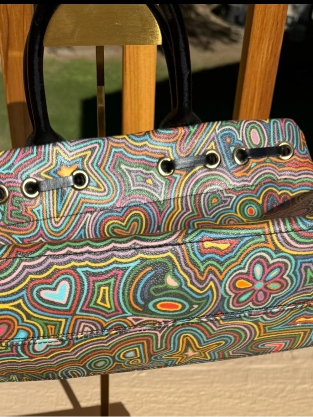 Rare Vintage Dooney & Bourke Rainbow Graffiti Doodle Bag & Wallet Bundle
